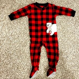 Carter’s size 12 mon fleece footie pajama- Buffalo check with polar bear.